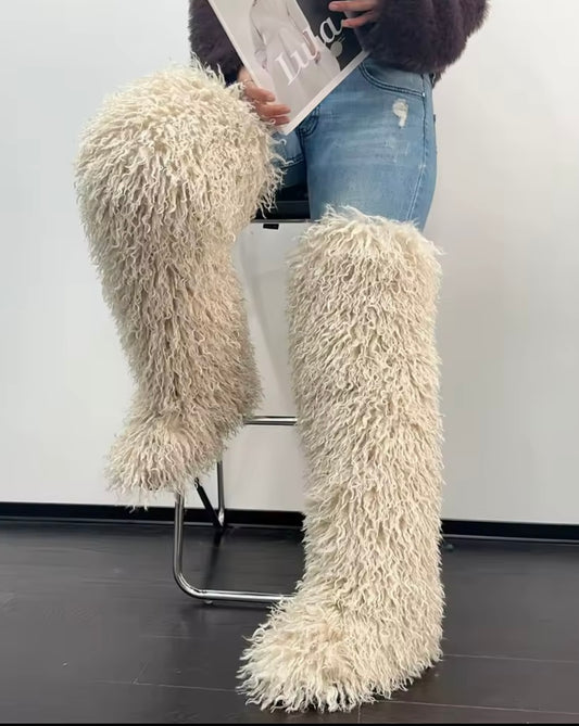 Thigh high,Luxury Faux Mongolian Fur Boots((* Pre Order*))