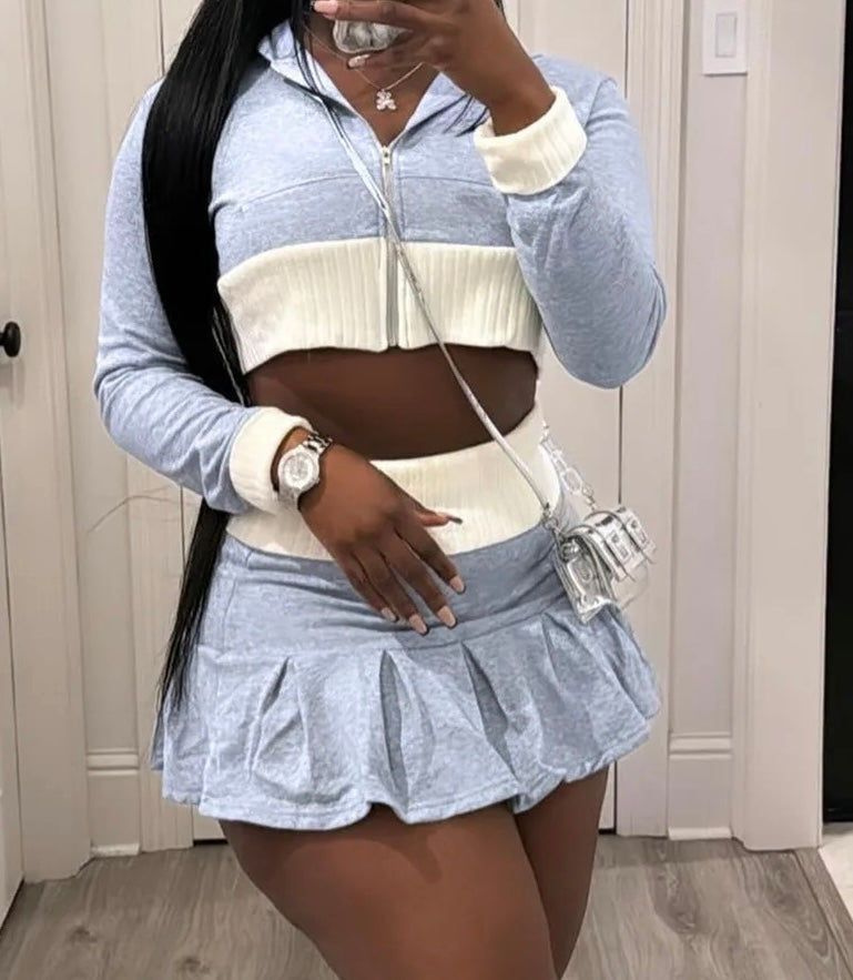 Pleated Mini Skirt Set