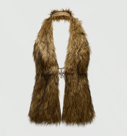 Y2K Fur Halter With Cross Pendant- New!