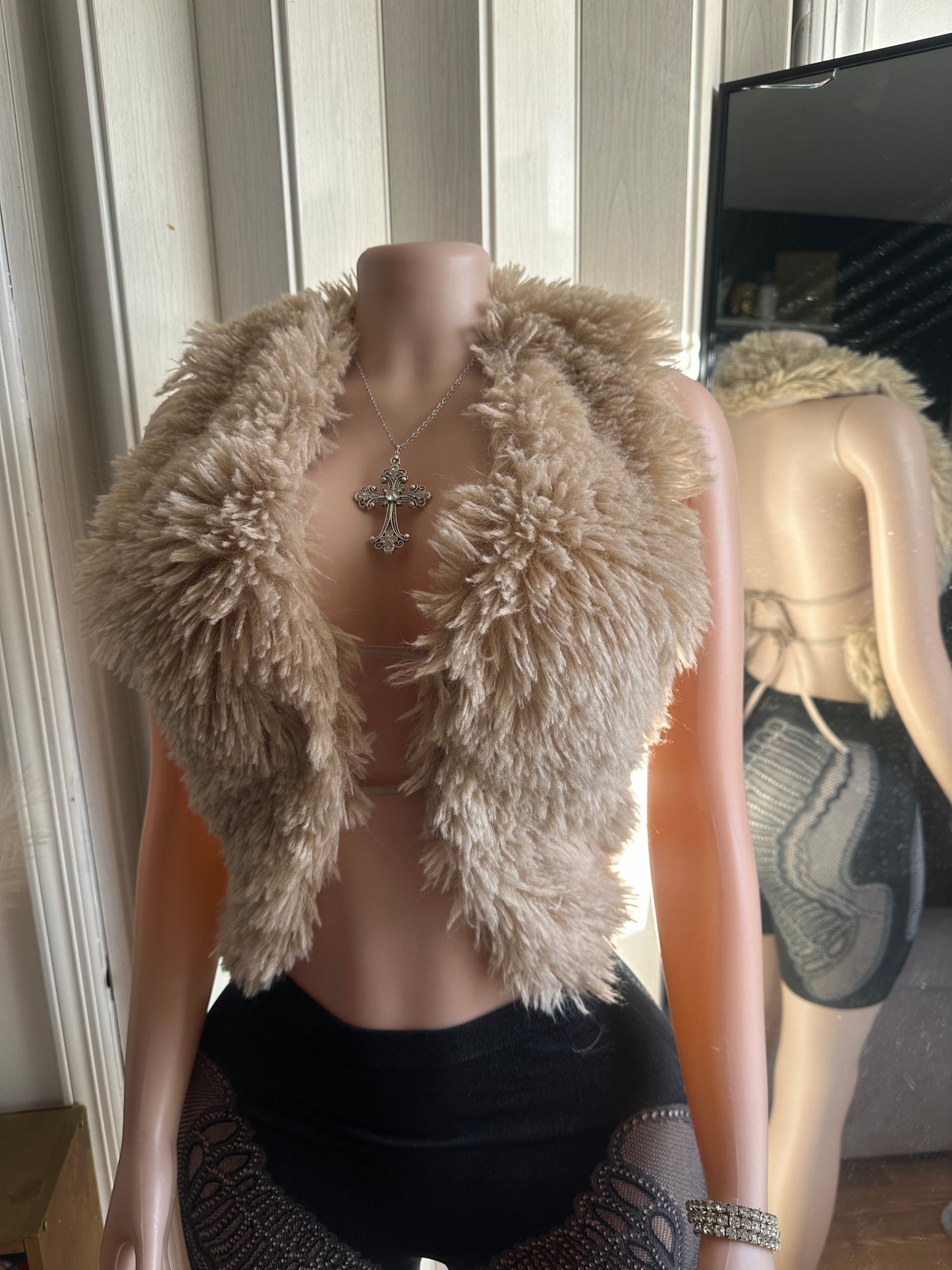 Fur Halter Top Backless-New